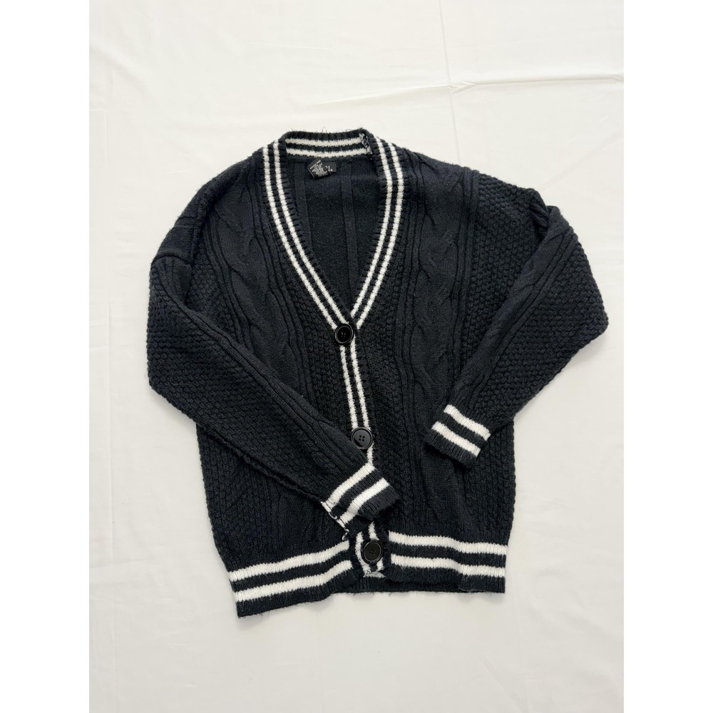 Rue21 Cardigan Sweater Juniors XS‎ Black Stripe Cable Knit Button Front V Neck